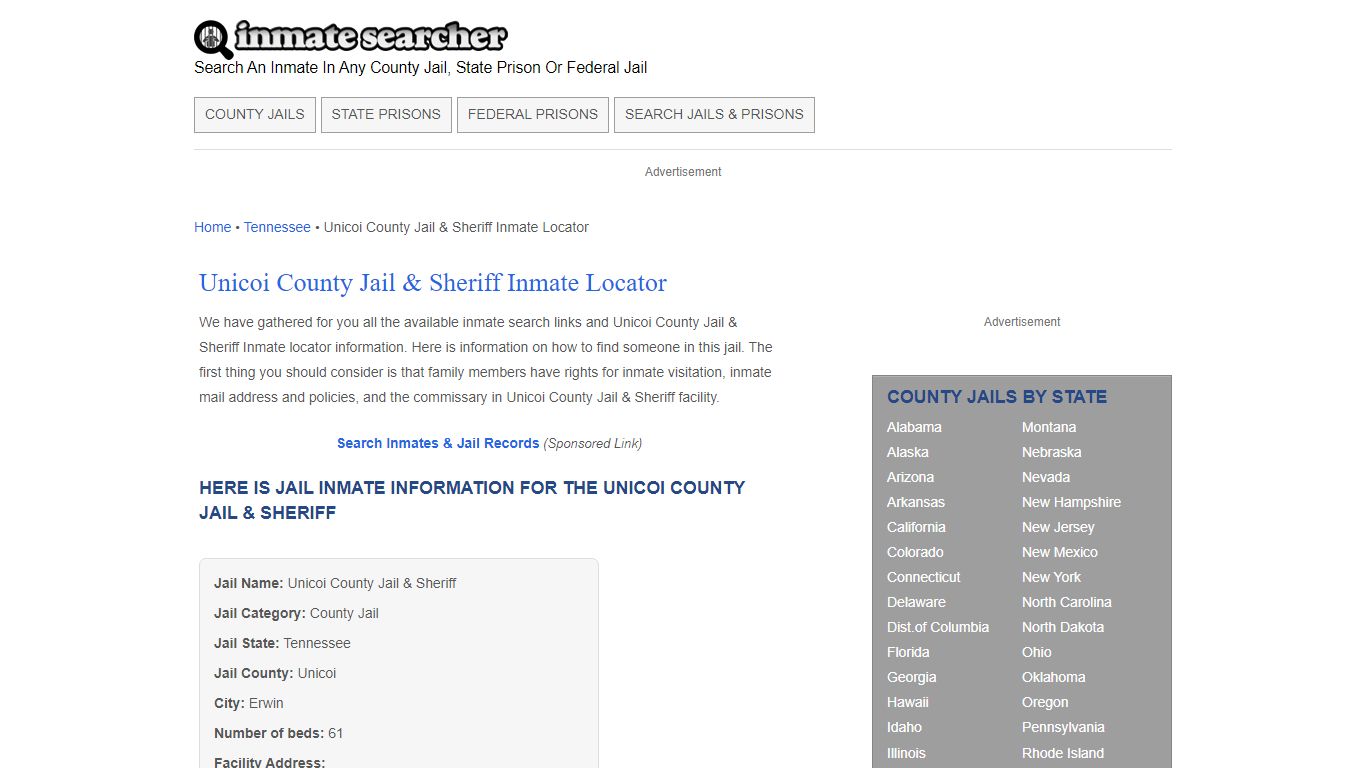 Unicoi County Jail & Sheriff Inmate Locator - Inmate Searcher